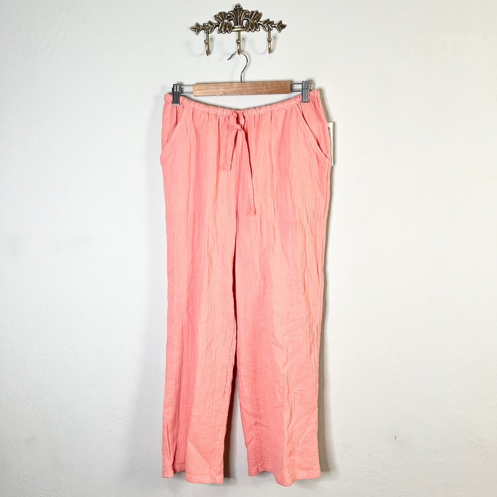 O'Neill Brenda Pant Women Size M Coral Pink Cotton Gauze Drawstring Beach New